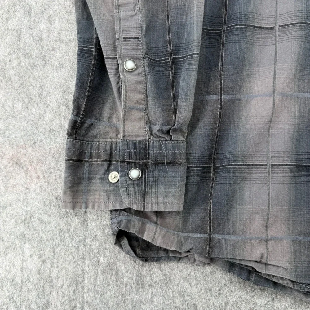 Rafter C Cavenders Mens Grey Plaid Western Pearl Snap Long Sleeve Shirt XL